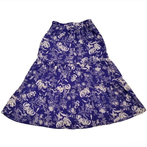 ba&sh Womens Uria Midi Skirt Small Violet Floral A-Line Tiered Lined Pur… - Picture 6 of 16
